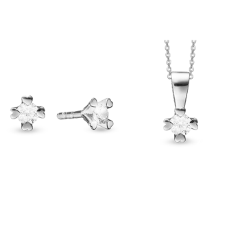 Sterling sølv smykkesæt, Mary serien by Aagaard med ialt 0,15 ct labgrown diamanter